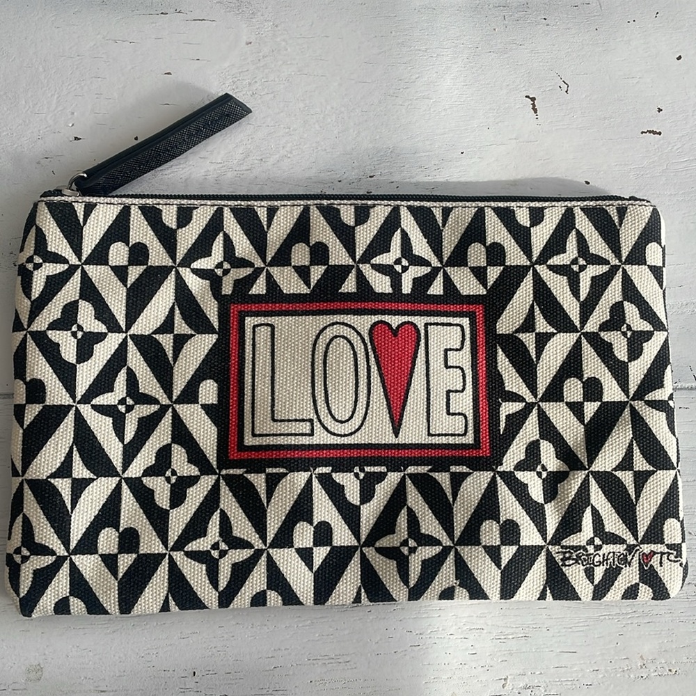 Brighton love pouch like new heart front Blck white canvas and leather trim - Picture 4 of 7